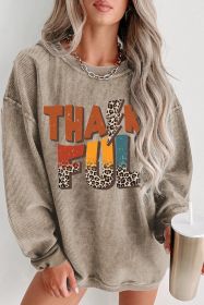 Khaki Leopard THANKFUL Graphic Corded Thanksgiving Sweatshirt (size: (US 8-10)M)