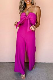Bright Pink Bowknot Strapless Wide Leg Jumpsuit (size: (US 16-18)XL)