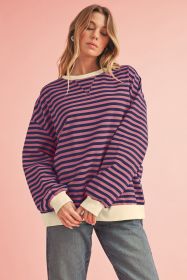 Red Stripe Contrast Edge Oversized Pullover (size: (US 4-6)S)