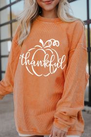 Orange Pumpkin thankful Graphic Corded Thanksgiving Sweatshirt (size: (US 8-10)M)