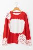 Fiery Red Snowflake Bleached Print Long Sleeve Top