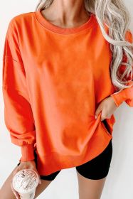 Carrot Exposed Seam Drop Shoulder Side Slit Sweatshirt (size: (US 4-6)S)