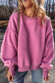 Bright Pink Sherpa Seamed Drop Shoulder Oversized Sweatshirt (size: (US 16-18)XL)