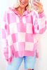 Pink Checkered Button Collared Sweater
