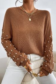 Chestnut Pearl Drop Shoulder Round Neck Sweater (size: (US 16-18)XL)