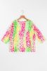 Multicolour Leopard Color Block Knitted Crewneck Plus Size T Shirt