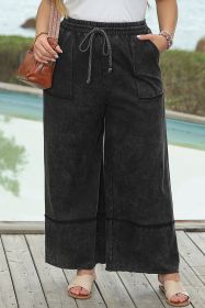 Black Plus Mineral Wash Exposed Seam Wide Leg Cropped Pants (size: (US 26W-28W)4X)