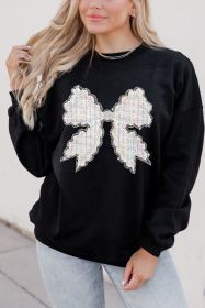 Black Rhinestone Décor Bow Graphic Pullover Sweatshirt (size: (US 8-10)M)