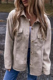 Light Grey Turn Down Collar Flap Pockets Buttoned Shacket (size: (US 4-6)S)