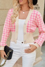 Pink Houndstooth Cropped Knit Cardigan (size: (US 4-6)S)
