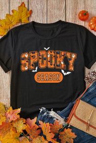 Black SPOOKY SEASON Graphic Halloween T Shirt (size: (US 4-6)S)