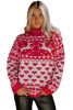 Fiery Red Christmas Reindeer Heart Pattern High Neck Sweater