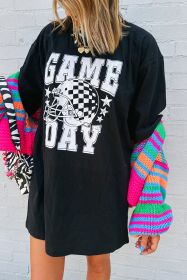 Black GAME DAY Checkerboard Rugby Helmet Printed Tunic T Shirt (size: (US 16-18)XL)