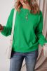 Dark Green Solid Color Drop Shoulder Terry Sweatshirt