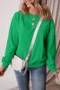 Dark Green Solid Color Drop Shoulder Terry Sweatshirt