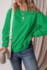 Dark Green Solid Color Drop Shoulder Terry Sweatshirt