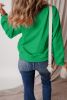 Dark Green Solid Color Drop Shoulder Terry Sweatshirt