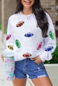 Beige Sequin Rugby Graphic Drop Sleeve Sweatshirt (size: (US 4-6)S)
