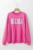 Rose Red Floral MAMA Embroidered Graphic Pullover Sweatshirt