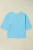 Aruba Blue Plain Crinkled Bracelet Sleeve Flowy Top