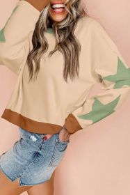 Parchment Star Patchwork Exposed Seam Oversized Sweatshirt (size: (US 16-18)XL)