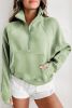 Smoke Green Quarter Zip Stand Neck Kangaroo Pocket Sweatshirt