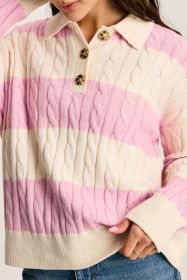 Pink Colorblock Button Collar Twisted Cable Knit Sweater (size: (US 16-18)XL)