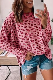 Pink Leopard Stitching Loose Long Sleeve Top (size: (US 16-18)XL)