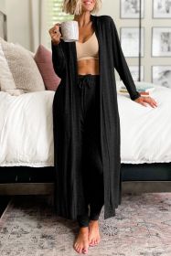 Black Split Long Cardigan and Skinny Pants Loungewear Set (size: (US 4-6)S)
