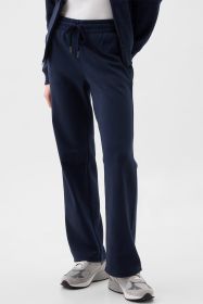 Navy Blue Plain Fleece Lined Drawstring Waist Pants (size: (US 4-6)S)