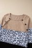 Black Leopard Textured Patchwork Button Decor Round Neck Top