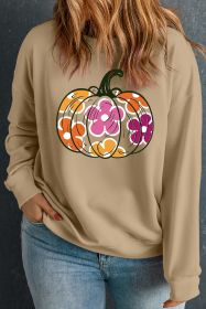 Apricot Plus Size Floral Pumpkin Print O Neck Halloween Sweatshirt (size: (US 22W-24W)3X)