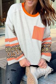 Apricot Geometric Patchwork Sleeve Loose Fit Top (size: (US 16-18)XL)