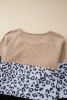 Black Leopard Textured Patchwork Button Decor Round Neck Top