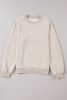 Beige Solid Color Textured Raglan Sleeve Pullover Sweatshirt