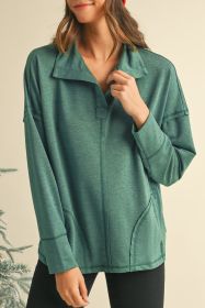 Evergreen Exposed Seam Collared Pocketed Loose Sweatshirt (size: (US 16-18)XL)