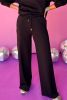 Black Zipper Stand Neck Top and Wide Leg Pants Set