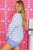 Purple Checkered Collared Buttons Plus Size Sweater