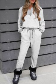 Light Grey Solid Zip Pullover Top and Drawstring Joggers Set (size: (US 16-18)XL)