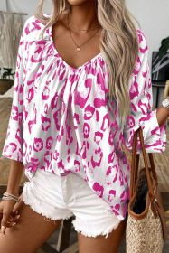 Rose Leopard Print V Neck 3/4 Sleeve Blouse (size: (US 8-10)M)