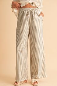 Khaki Striped Drawstring Waist Loose Pants (size: (US 4-6)S)