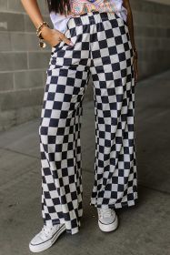 Black Checkered Print High Waist Wide Leg Pants (size: (US 4-6)S)