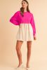 Rose Red Sweatshirt Patchwork Flowy Pleated Mini Dress