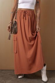 Chestnut Mineral Wash Cargo Pocket Drawstring Waist Maxi Skirt (size: (US 4-6)S)