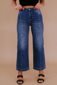 Navy Blue Plus Size Seamed Wide Leg High Waist Jeans (size: (US 22W-24W)3X)