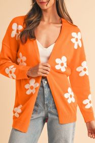 Orange 60s Vintage Flower Drop Shoulder Cardigan (size: (US 12-14)L)