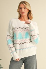 White Christmas Tree Wavy Striped Drop Sleeve Sweater (size: (US 16-18)XL)