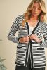 Black Striped Pocketed Button Long Cardigan