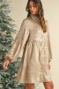 Apricot Metallic Sheen Puff Sleeve Button Up Mini Shirt Dress