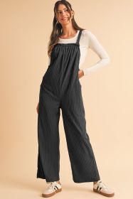 Black Plain Pocketed Loose Fit Corduroy Overalls (size: (US 16-18)XL)